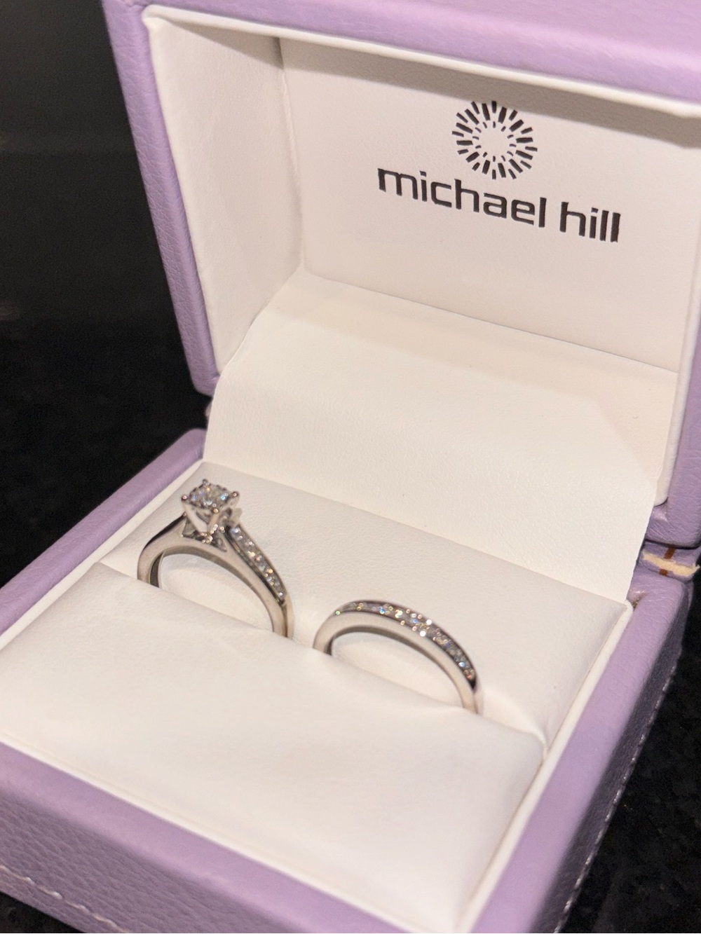 Michael Hill white gold Diamond Engagement and Wedding Ring Set size 6.5
